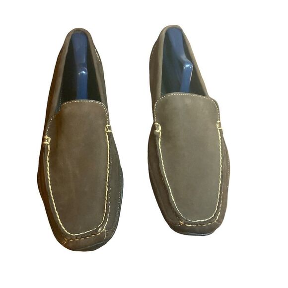 LL Bean Brown Suede Leather Driving Moccasin Loafers Rubber Soles Size 11D - Picture 3 of 6